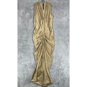 Jaga DTLA Mykonos Dress Women's 1 Satin Gold Rayon Classic Sleeveless V-Neck